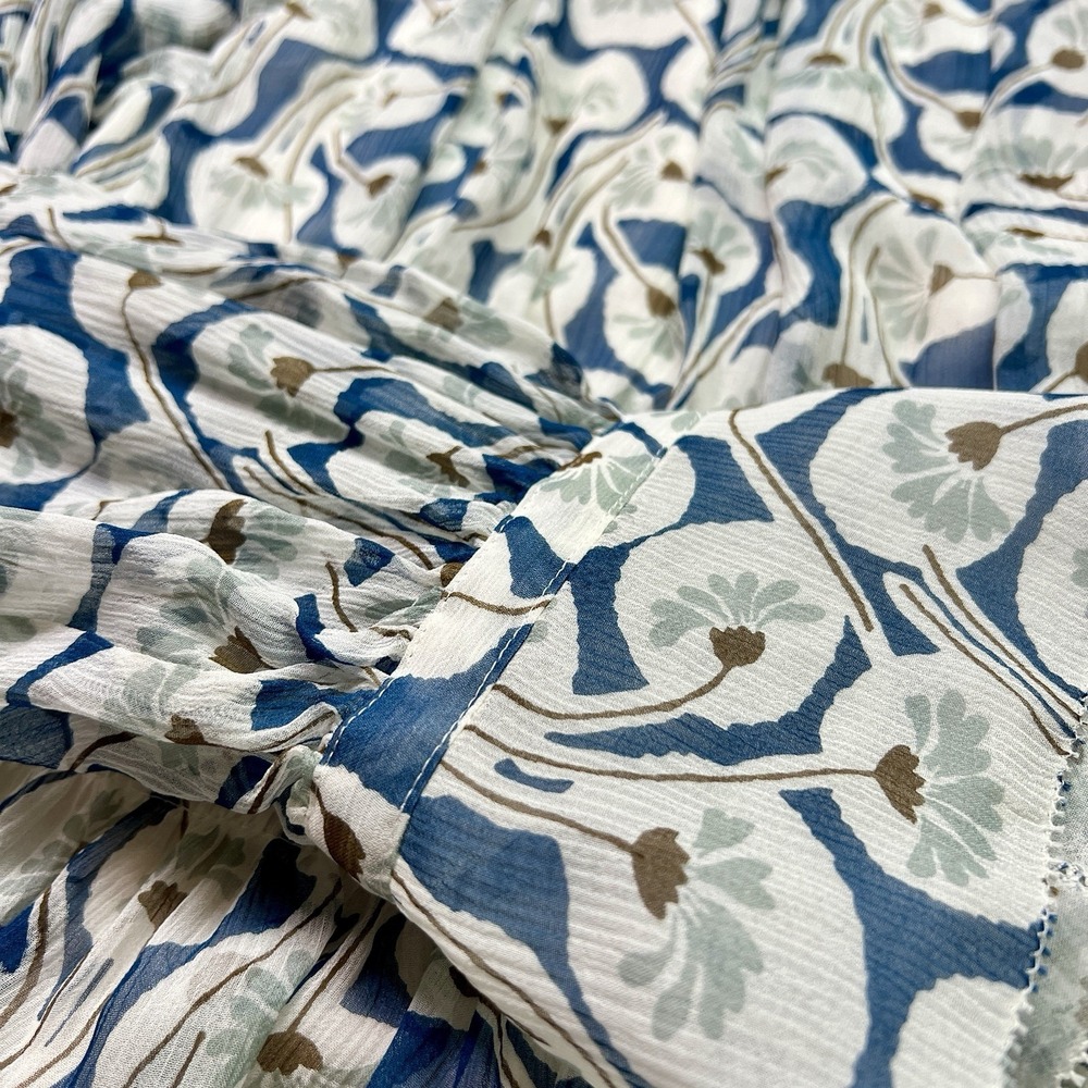 Rebecca Taylor Silk Floral Long Sleeve V Neck Lined Blouse Top White Blue Siz 10 - Picture 8 of 12